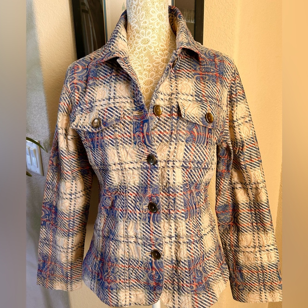 Analogy Blue Multicolored Floral Embroidered Boho Jacket Size Small